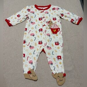 Koala Kids Red and Cream Footie with Fun Print